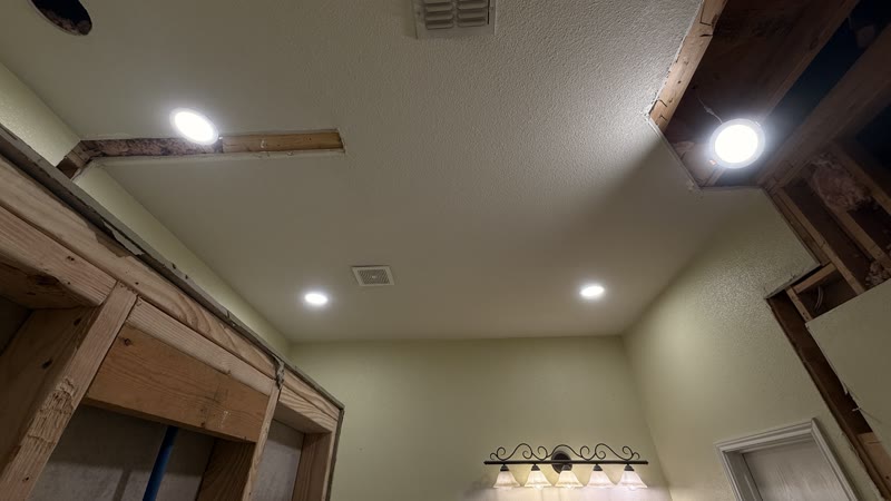 Recessed lighting installation in living room
